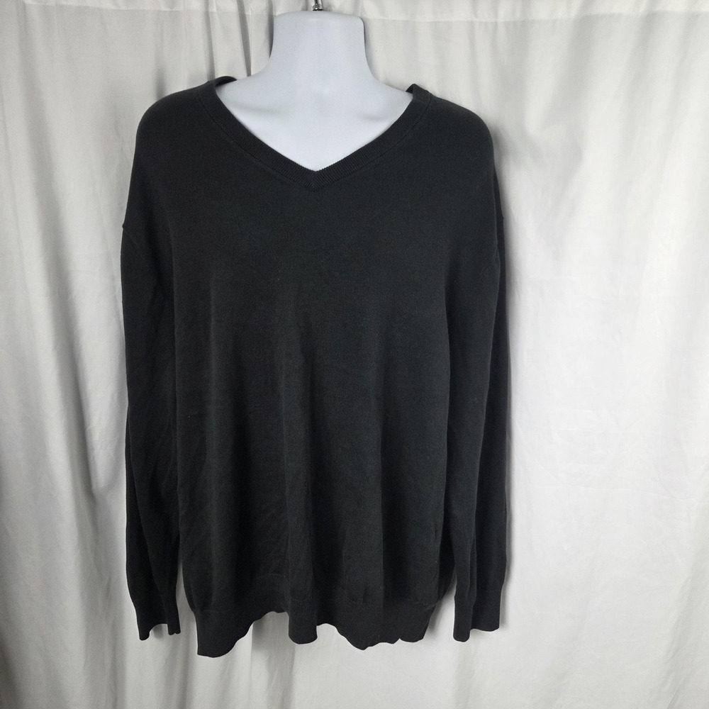 HB Sweater Mens 2XL Black V Neck 100% Cotton Knit Casual Pullover Long Sleeve